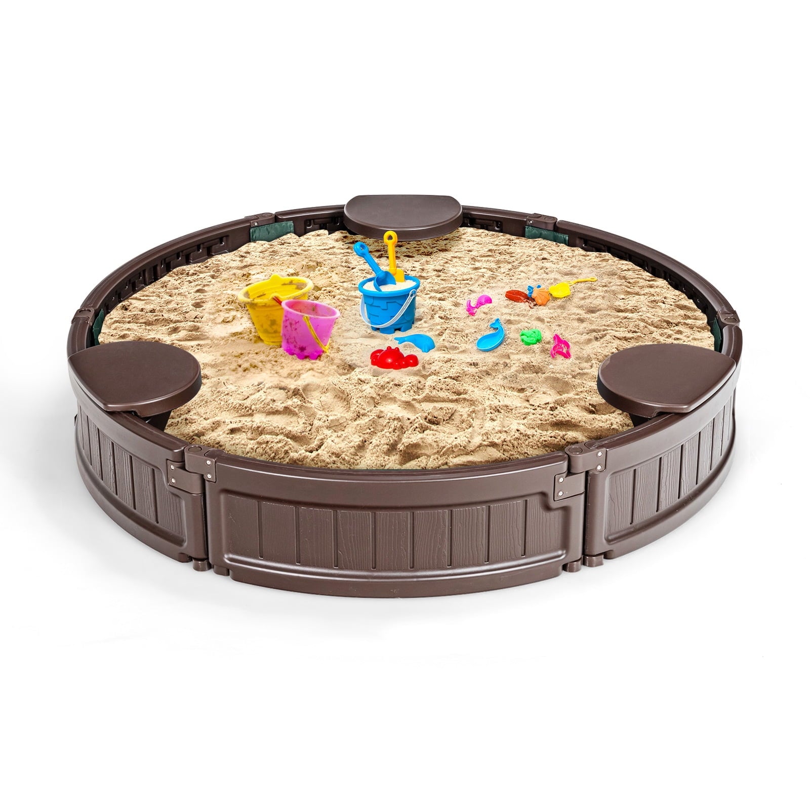 Redsmile Sandbox with Built-in Corner Seat and Cover - Brown - Outdoor Play - Garden Toy - Backyard Fun