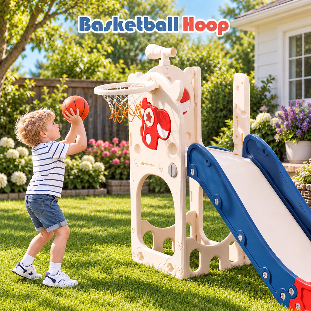 Redsmile 7-in-1 Toddler Slide and Climber Set with Basketball Hoop, Golf Set and Telescope, Foldable Indoor Outdoor Kids Slide Playset for Backyard and Playroom