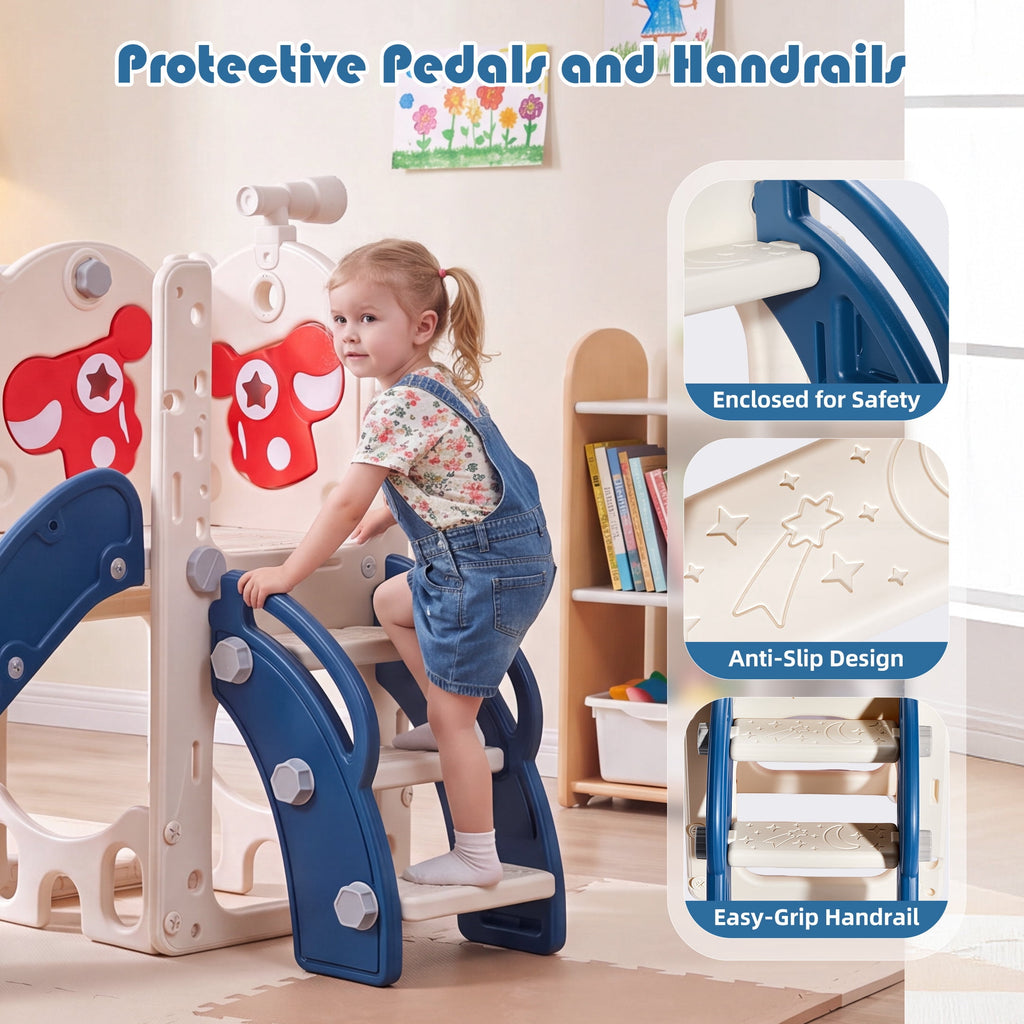 Redsmile 7-in-1 Toddler Slide with Climber and Basketball Hoop, Foldable Indoor Outdoor Kids Slide Playset with Golf Set