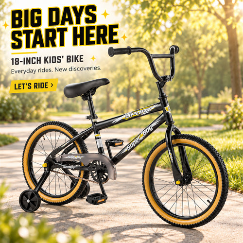 Redsmile 18 Inch Kids Bike with Training Wheels, Boys Bicycle, Ages 3-8, Black/Yellow