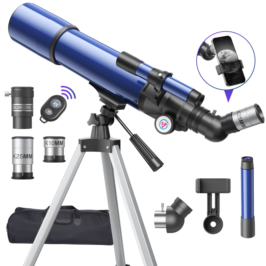 Redsmile Telescope for Adults Astronomy Beginners80mm Aperture 500mm Refractor Telescope with AZ Mount Tripod and 2 Eyepieces20x to 50x Magnification for Moon ViewingBlue
