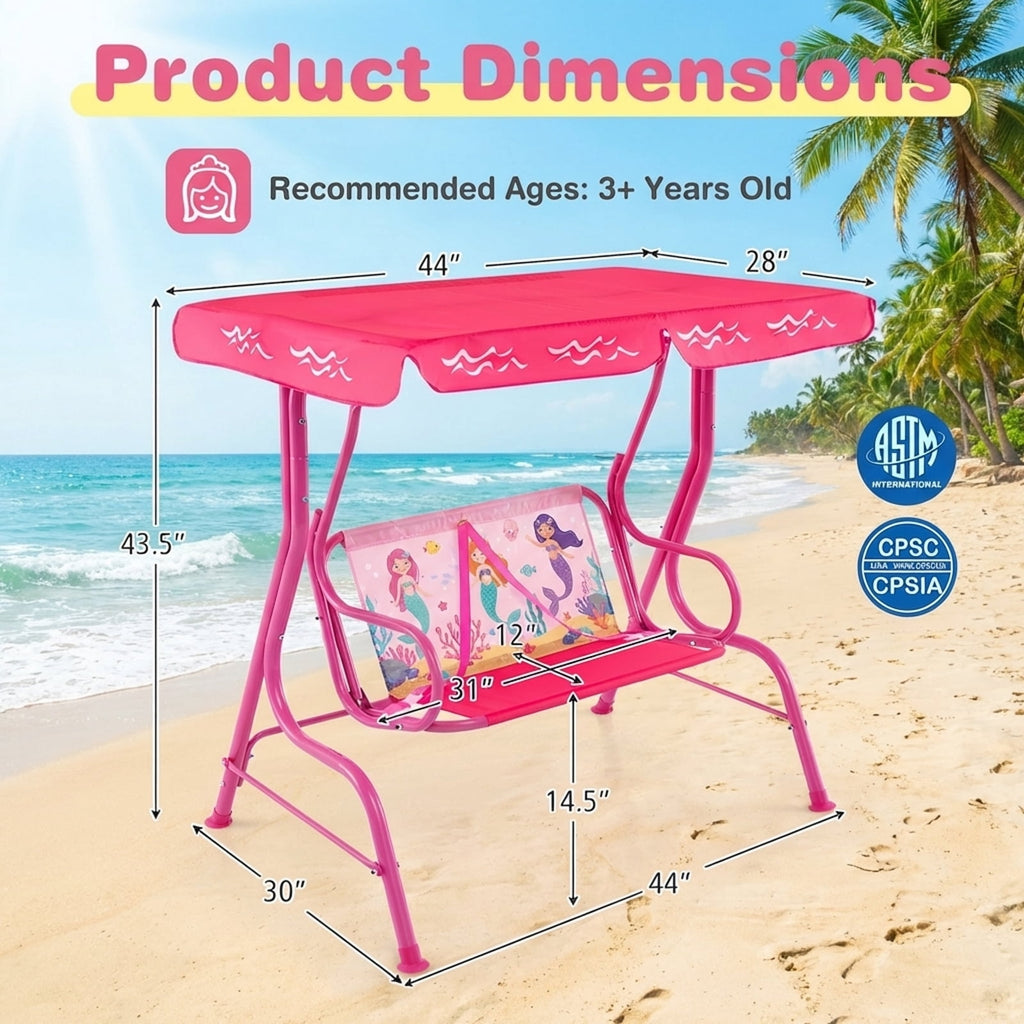 Redsmile 2-Seater Kids Patio Swing with Metal Stand and Adjustable Canopy - Pink - Backyard Play - Outdoor Fun