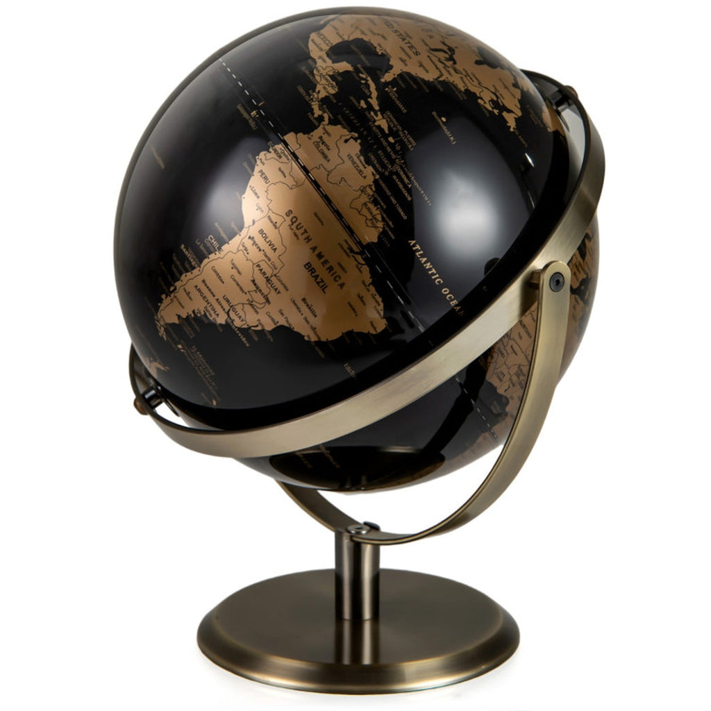 Redsmile 9-Inch World Globe with Metal Stand, Metallic Black Educational Desktop Globe with 720 Degree Rotation Time Dial and Anti-Slip Base, Geography Gift for Kids and Adults, Golden