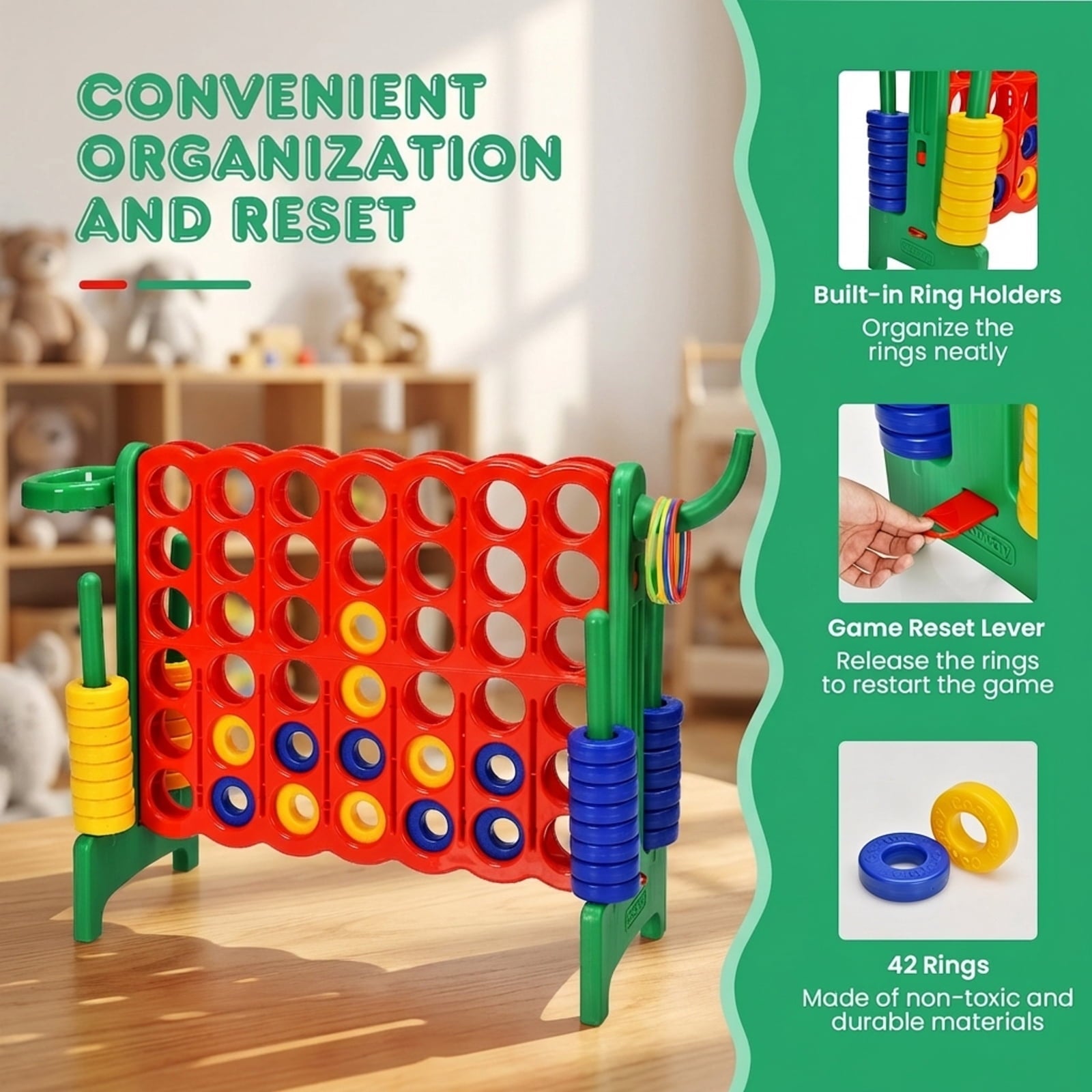 Redsmile 2.5Ft 4-to-Score Giant Game Set in Green - Family Game Night Entertainment for All Ages Indoor Outdoor Yard Party Fun