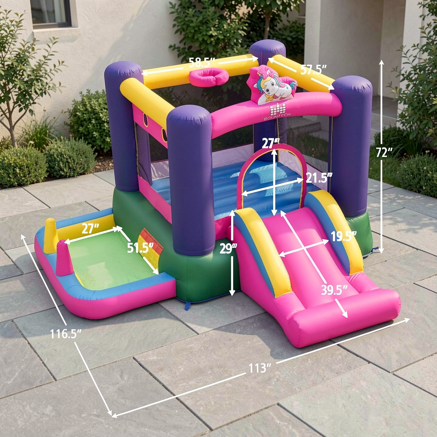 Redsmile 6-in-1 Bouncy Castle Inflatable Bounce House with Slide and Ball Pit with 480W Blower - Multicolor