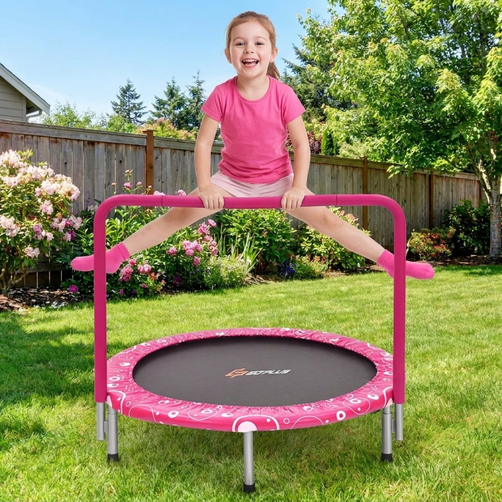 Redsmile 36 Inch Kids Trampoline Mini Rebounder with Full Covered Handrail, Pink