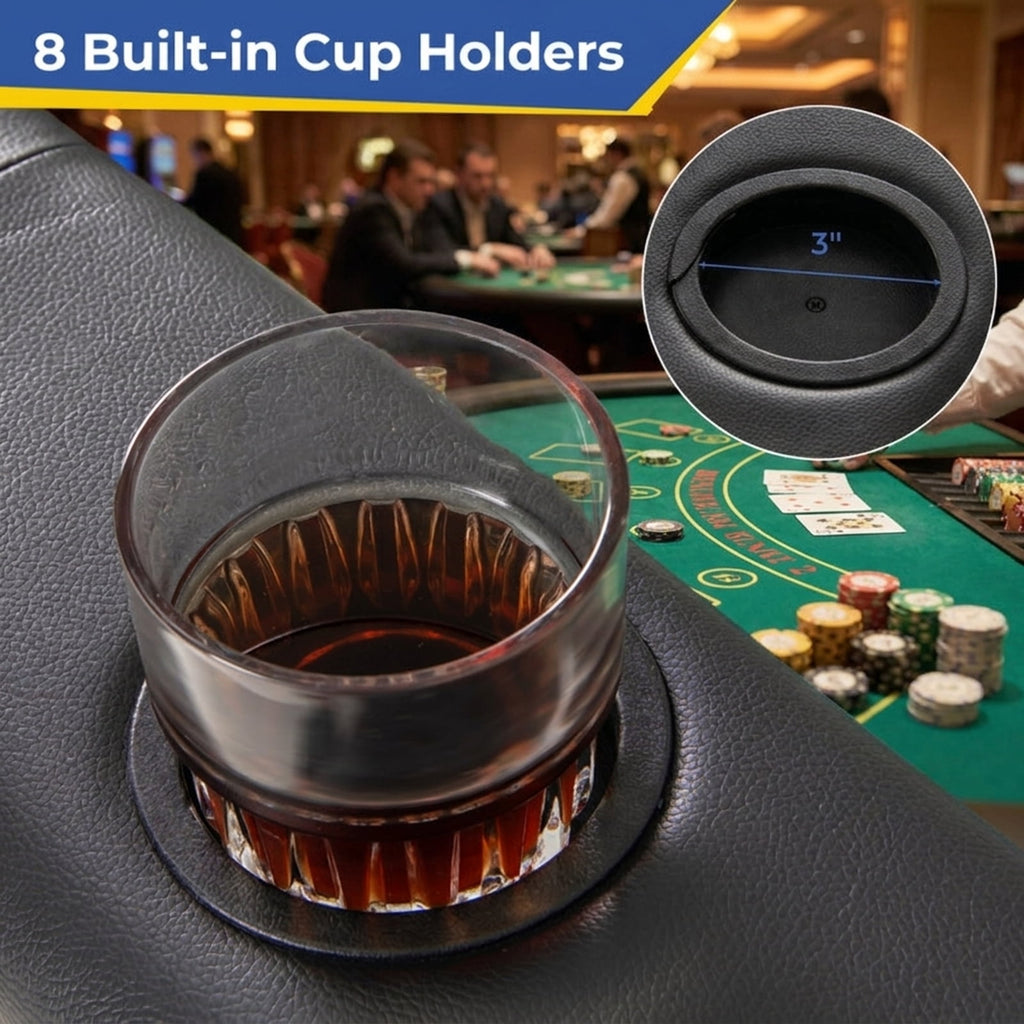 Redsmile 72 Inch Foldable Poker Table with 8 Cup Holders, Portable Casino Card Game Table with Padded Armrests Waterproof PU Leather and Non-Slip Feet for Home Game Room, Blue