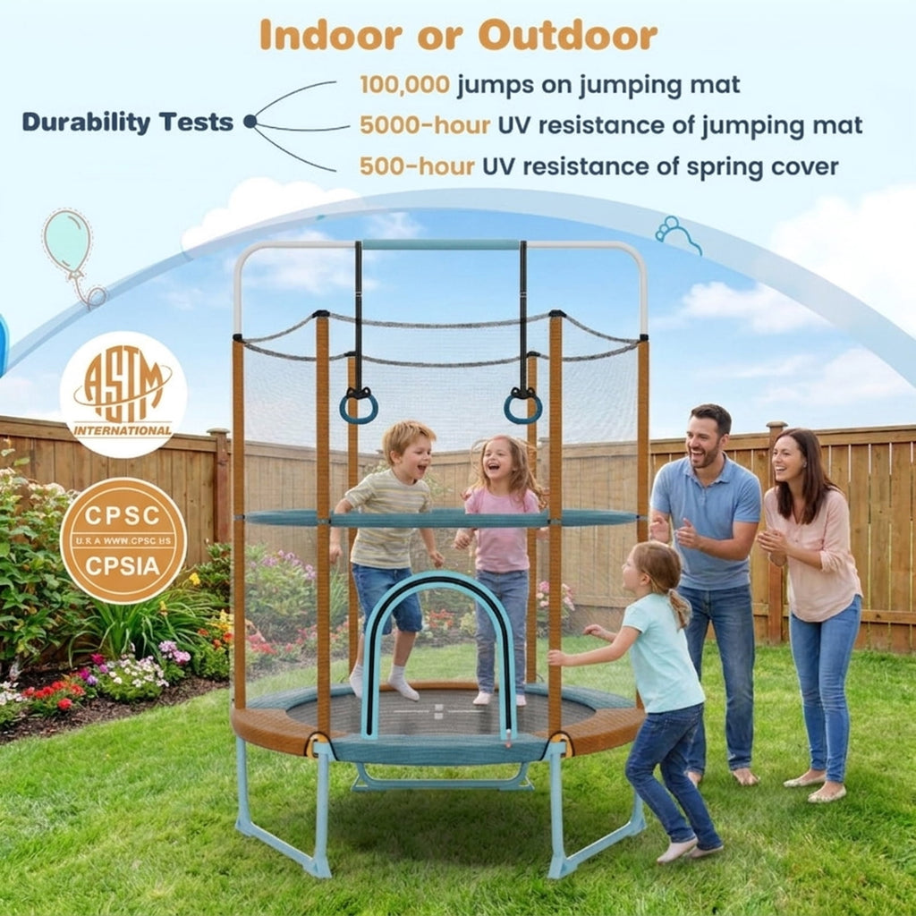 Redsmile 60 Inch Trampoline with Gymnastic Bar and Rings for Kids, Orange