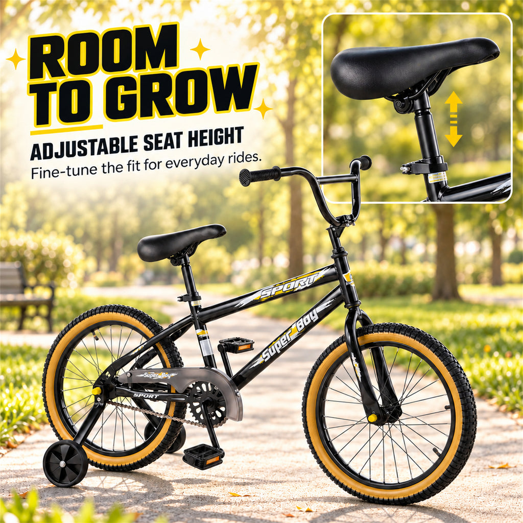 Redsmile 18 Inch Kids Bike with Training Wheels, Boys Bicycle, Ages 3-8, Black/Yellow