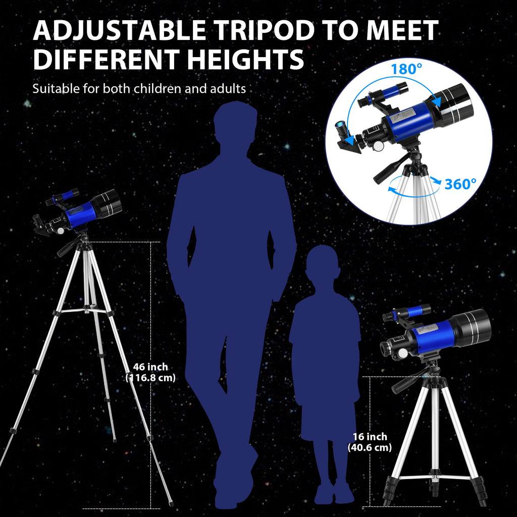 Redsmile Telescope for Kids Adults Beginners70mm Aperture 300mm Refractor Telescope with Tripod Phone Adapter and Barlow Lens20x to 150x Magnification for AstronomyBlue