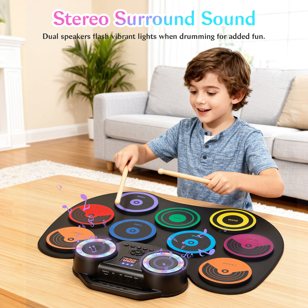 Redsmile Electronic Drum Set Kit with 9 Pads and Bluetooth Dual Speakers for Kids and Adults,Portable Practice Kit for Beginners