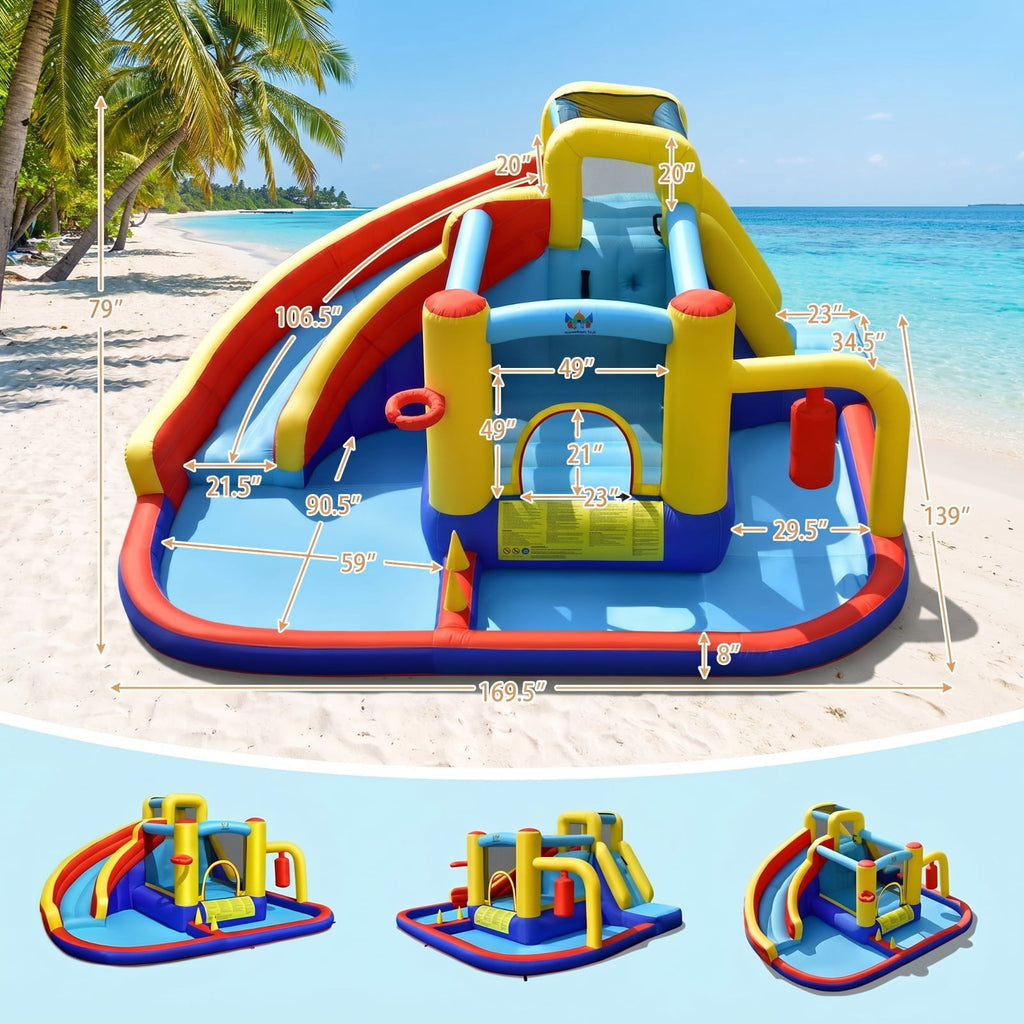 Redsmile 7-in-1 Inflatable Water Slide Bounce Castle with Splash Pool and Climbing Wall without