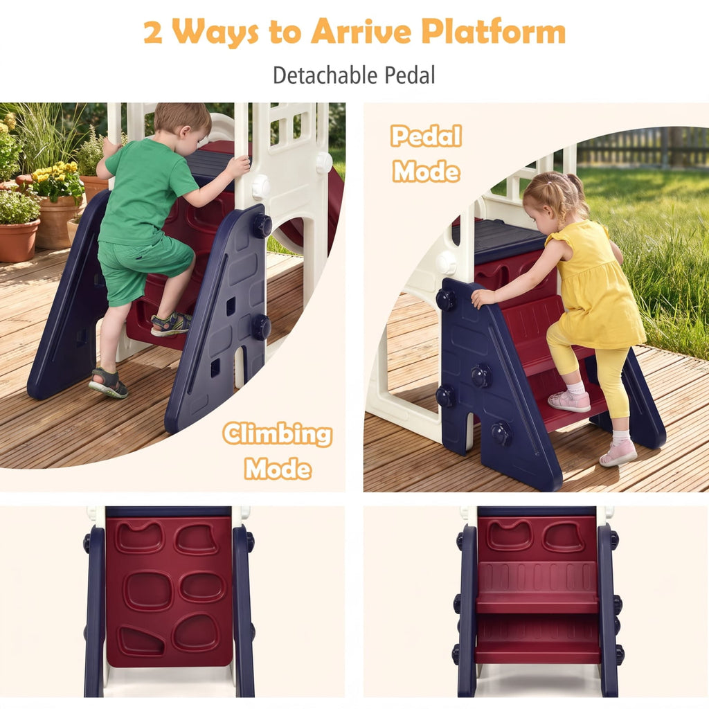 Redsmile 6-In-1 Large Slide for Kids Toddler Climber Slide Playset with Basketball Hoop for Kids 3+ Years Old, Blue
