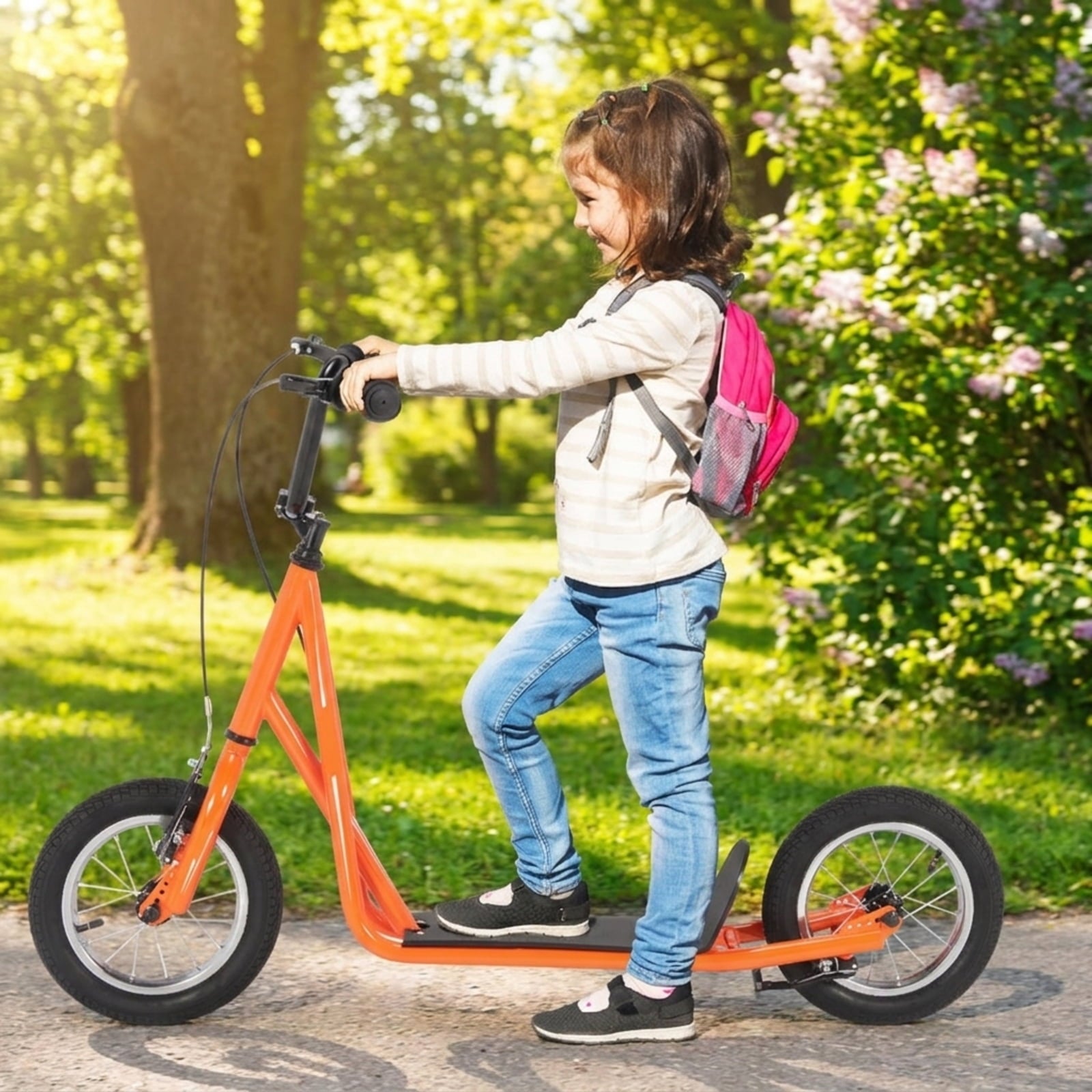 Redsmile Kids Scooter with 12 Inch Air Wheel, Height Adjustable Kick Scooter Holds 165 lb for Big Kids and Teens, Orange