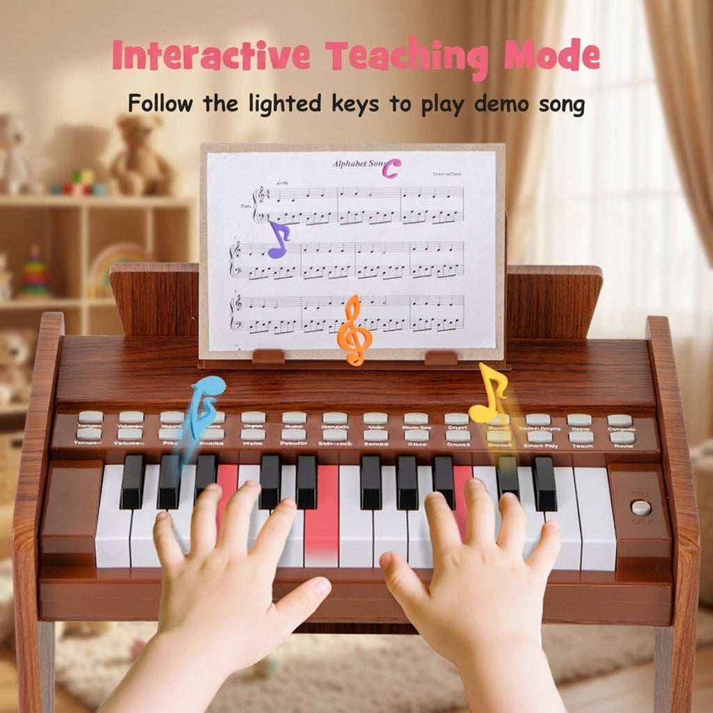 Redsmile 25 Key Kids Piano Keyboard with Record Playback and Adjustable Speed for Beginners Ages 3 and Up, Brown
