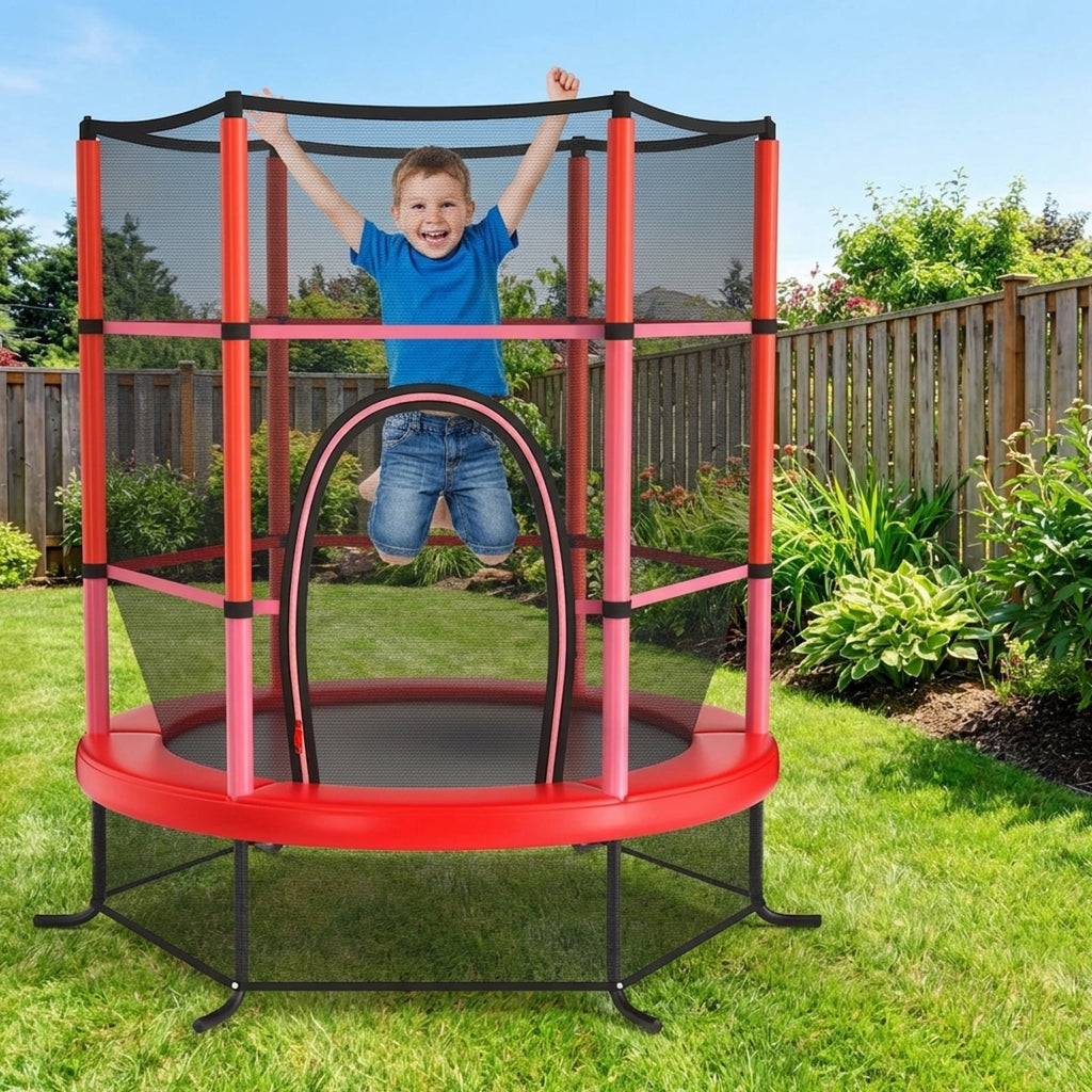 Redsmile 55 Inch Kids Recreational Trampoline Bouncing Jumping Mat with Enclosure Net - Red - Outdoor Recreation