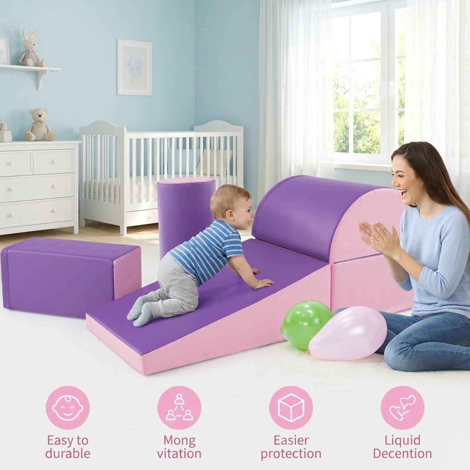 Redsmile Foam Climbing Toys for Toddlers, 5-Piece Soft Climb and Crawl Activity Playset for Babies, Indoor Toddler Play Gym, Purple