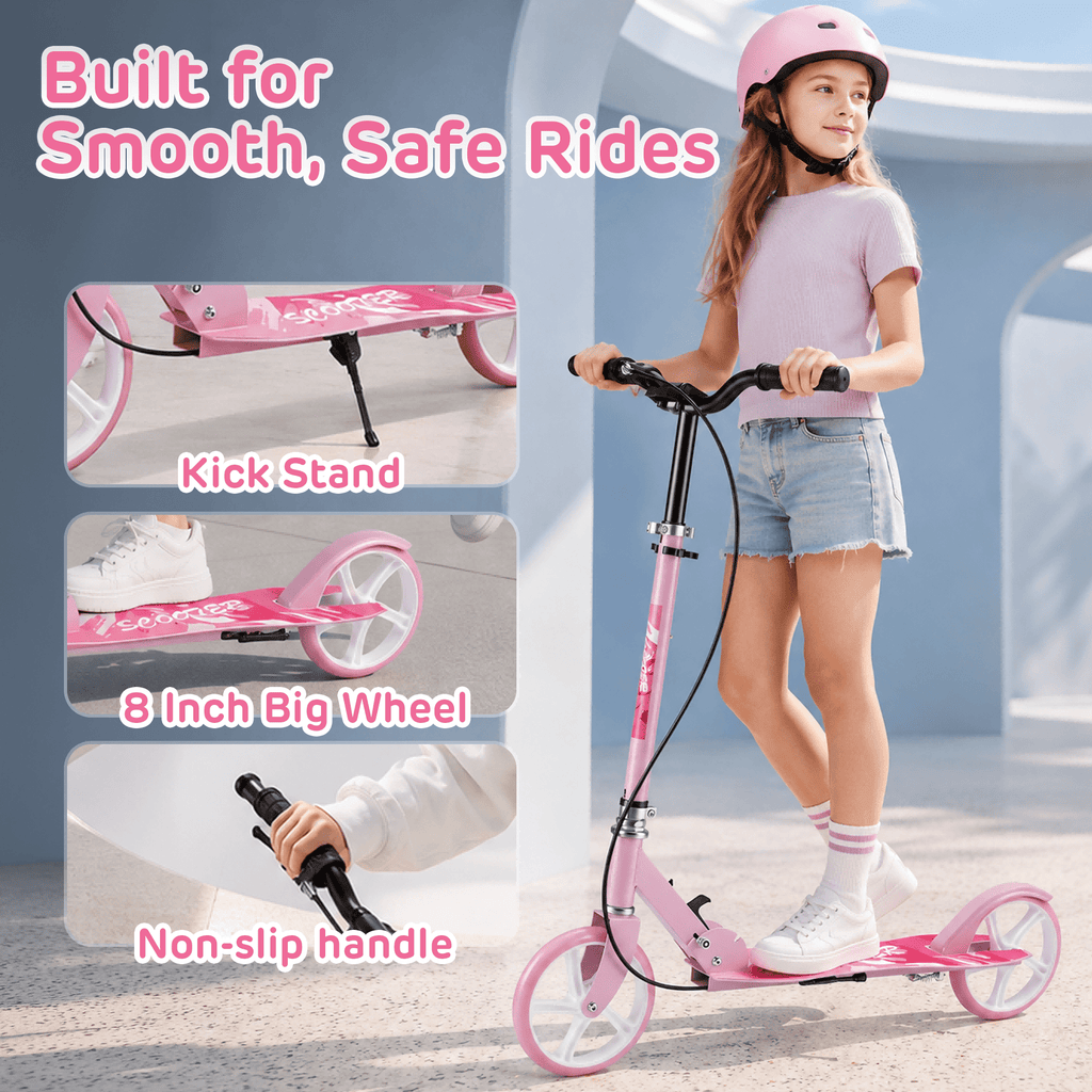 Redsmile Kick Scooter with 4 Adjustable Levels,Folding Commuter Scooter with Dual Brakes and 8 Inch Big Wheels for Teens and Adults,Pink
