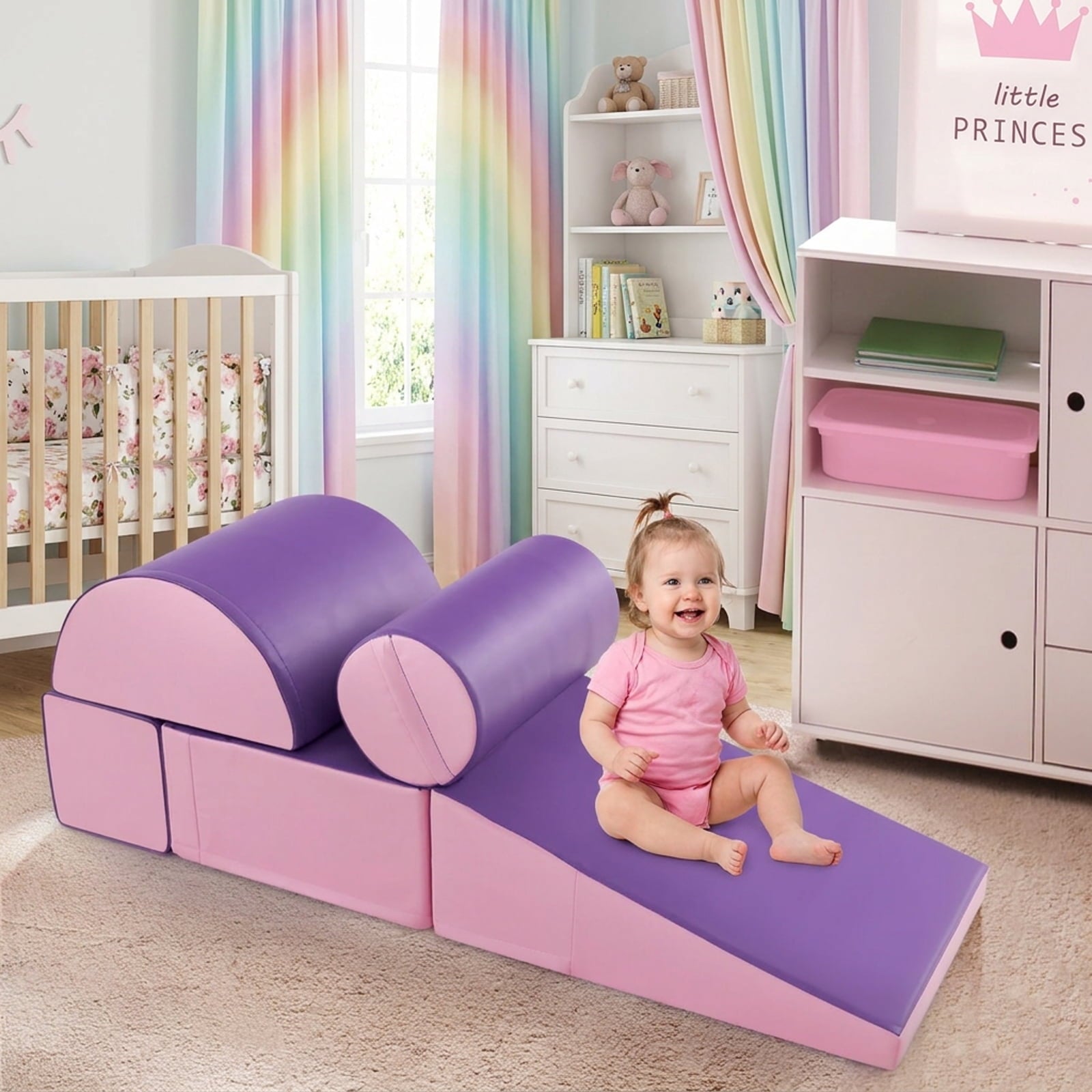Redsmile Foam Climbing Toys for Toddlers, 5-Piece Soft Climb and Crawl Activity Playset for Babies, Indoor Toddler Play Gym, Purple