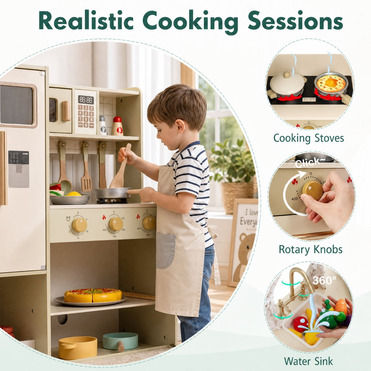 Redsmile Kids Corner Play Kitchen Set for Toddlers 3+ Years, Pretend Play Kitchen with Faucet, Dishwasher, 2 Stoves, Coffee Machine, Refrigerator, Blackboard and 21 Accessories, Green