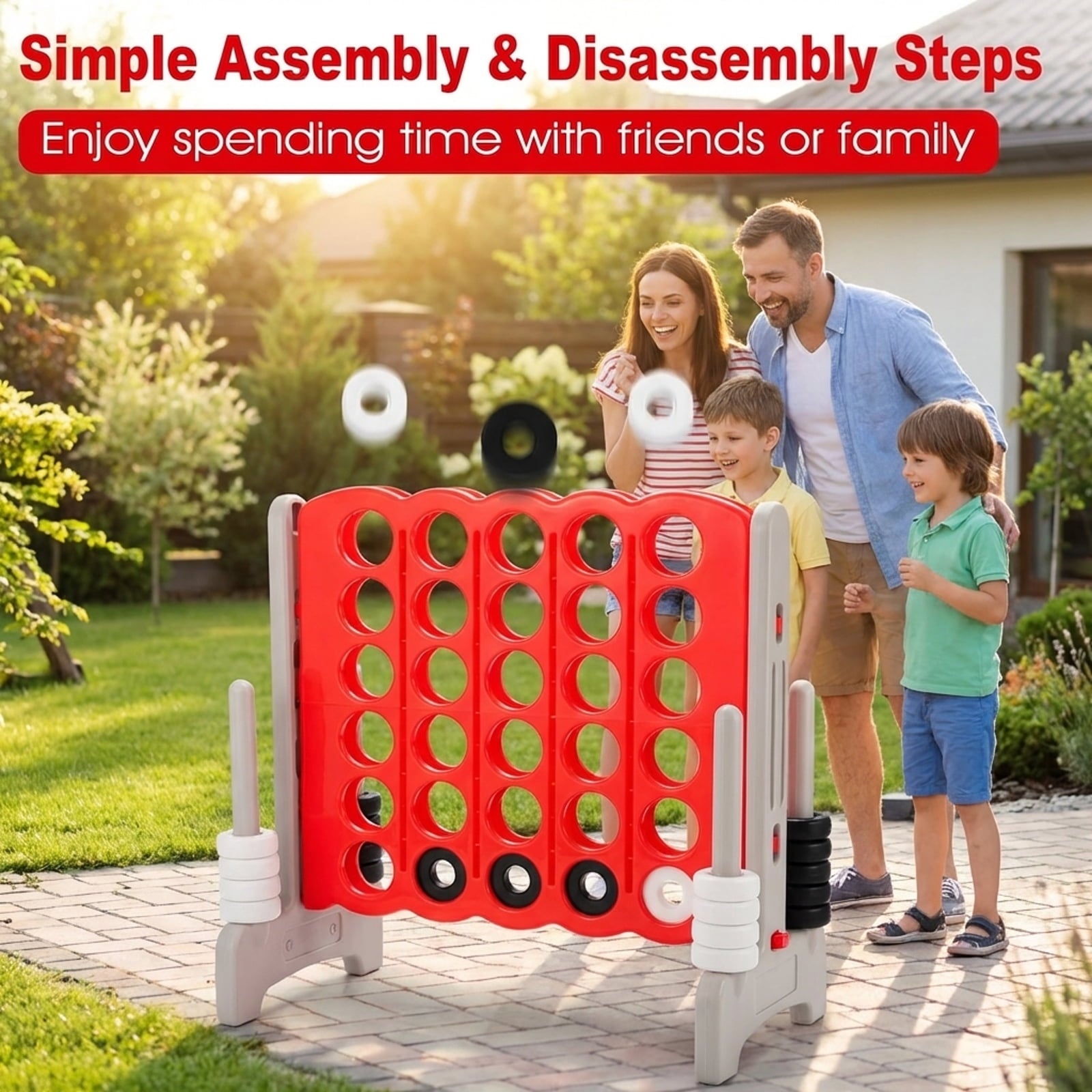 Redsmile 3.5 Feet Tall Jumbo 4 to Score Giant Game Set with 42 Jumbo Rings-Red Multicolor - Outdoor Backyard Lawn Party Game for Kids Adults