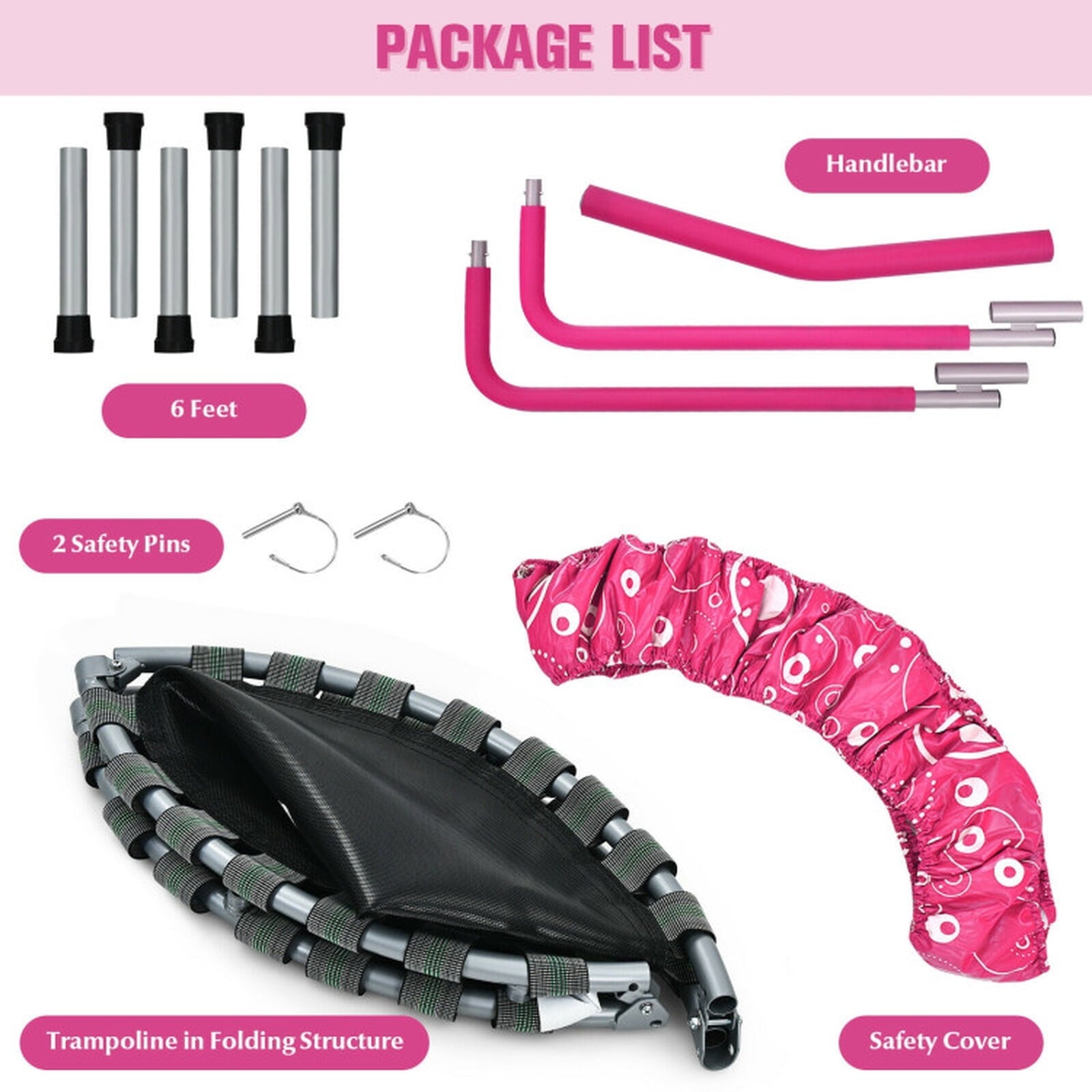 Redsmile 36 Inch Kids Trampoline Mini Rebounder with Full Covered Handrail, Pink