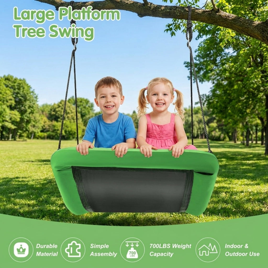 Redsmile Platform Tree Swing for Kids and Adults, 60 Inch Giant Saucer Tree Swing with Adjustable Ropes, 700 lb Outdoor Backyard Swing, Green