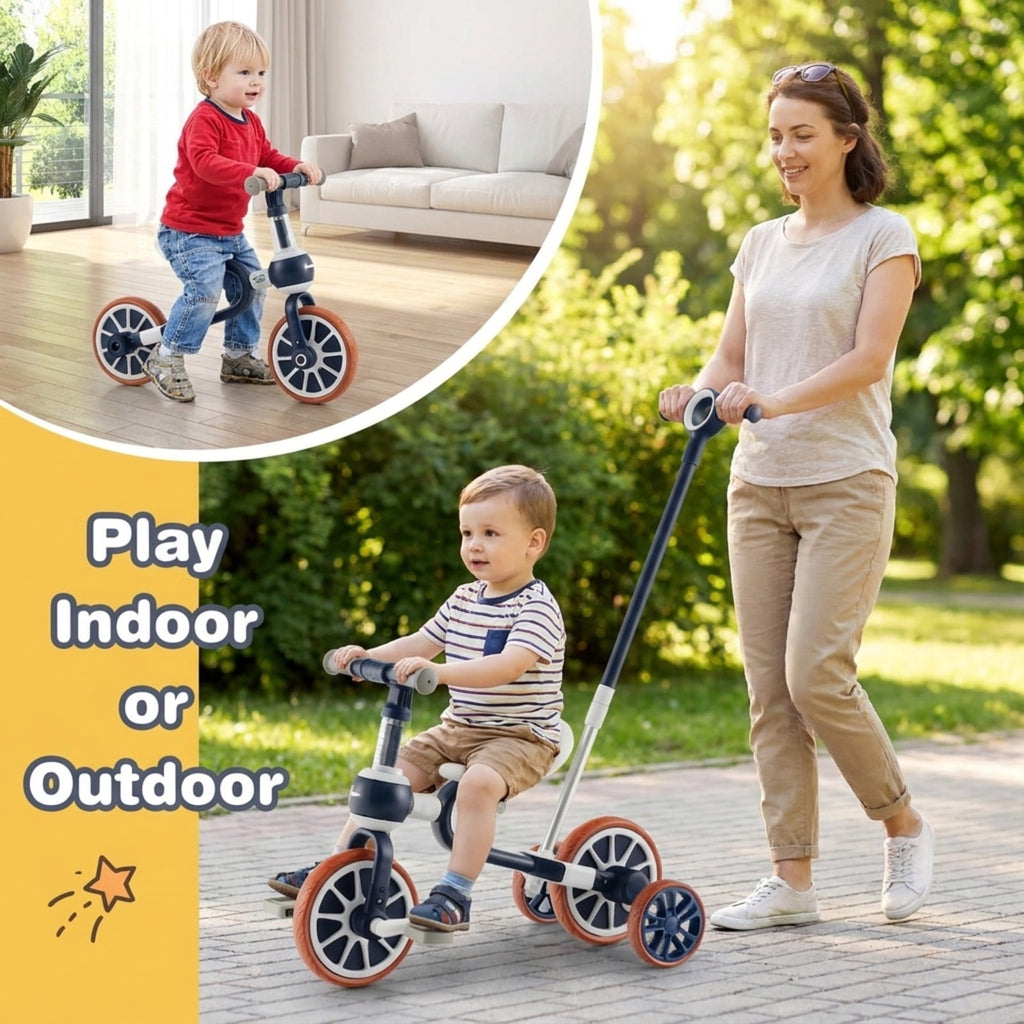 Redsmile Kids Tricycle 4-in-1 Trike Bike for Toddlers Ages 2-4 with Adjustable Parent Push Handle and Seat Height, Carbon Steel Frame Holds 66 lbs, Multicolor