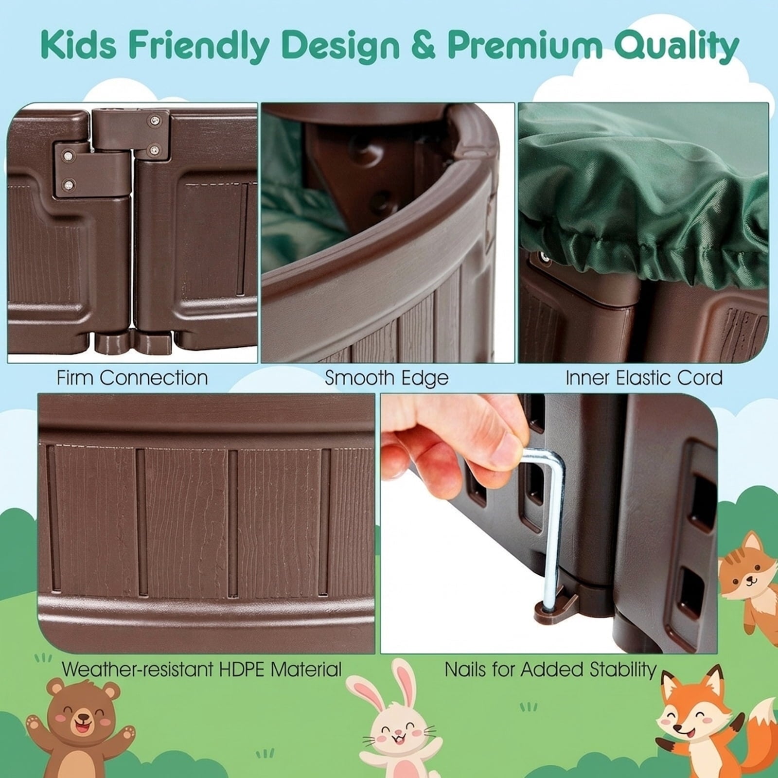 Redsmile Sandbox with Built-in Corner Seat and Cover - Brown - Outdoor Play - Garden Toy - Backyard Fun
