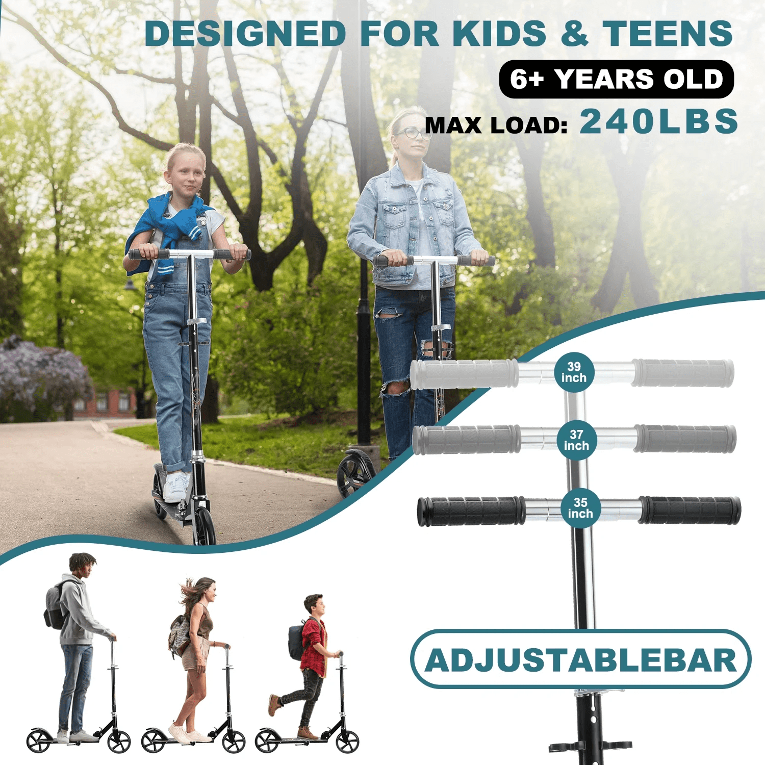 Redsmile Kick Scooter with 3 Adjustable Levels,Folding Commuter Scooter 8 Inch Big Wheels for Teens Adults,Black