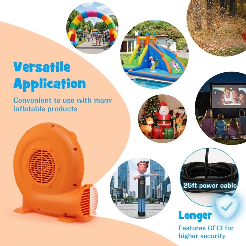 Redsmile 380W Air Blower for Inflatables with 25 Feet Wire and GFCI Plug, ETL Certified 0.5HP Inflatable Blower Pump Fan with Ground Stakes for Bounce House Holiday Inflatables, IPX4, Orange