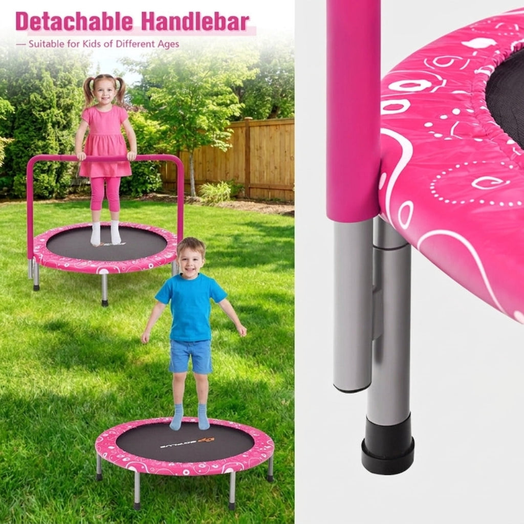 Redsmile 36 Inch Kids Trampoline Mini Rebounder with Full Covered Handrail, Pink
