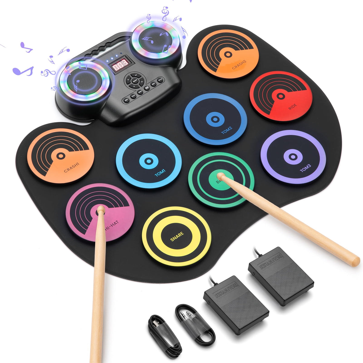 Redsmile Electronic Drum Set Kit with 9 Pads and Bluetooth Dual Speakers for Kids and Adults,Portable Practice Kit for Beginners