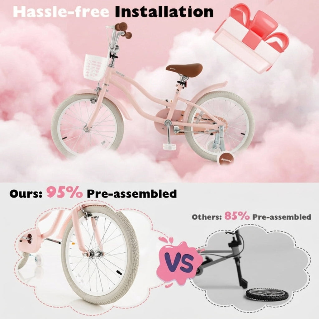 Redsmile Kids Bike 12 Inch with Training Wheels for Boys Girls Ages 3-4 Years, Toddler Bicycle with Adjustable Seat and Carbon Steel Frame, 99 lb Capacity Beginner Bike, Pink