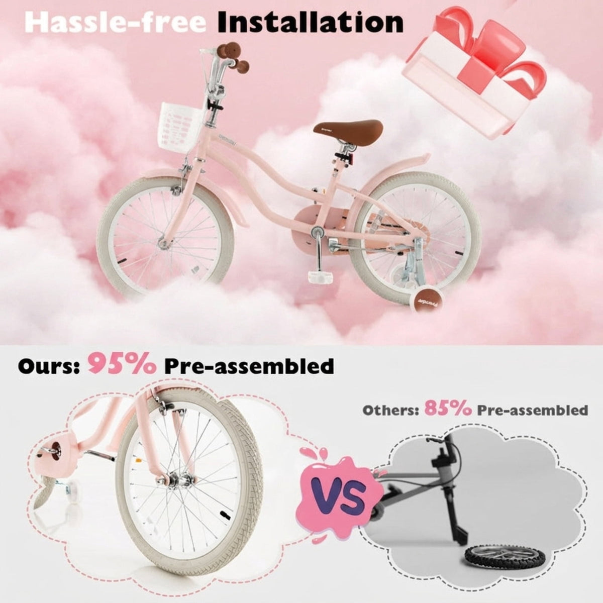 Redsmile Kids Bike 12 Inch with Training Wheels for Boys Girls Ages 3-4 Years, Toddler Bicycle with Adjustable Seat and Carbon Steel Frame, 99 lb Capacity Beginner Bike, Pink
