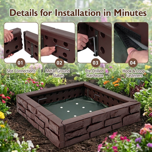 Redsmile 2-In-1 HDPE Kids Sandbox with Cover and Bottom Liner - Brown - Outdoor Play - Garden Toy - Backyard Fun