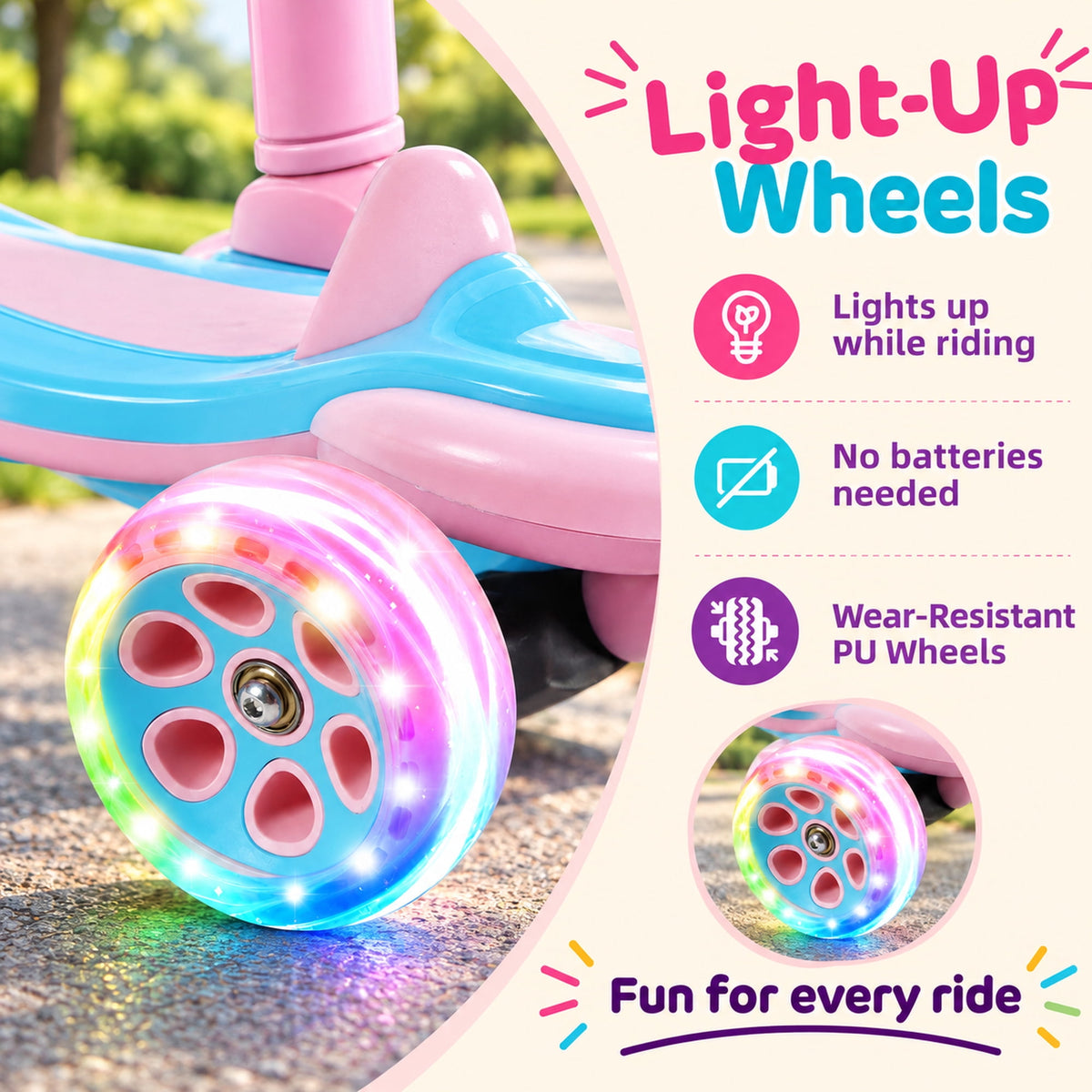 Redsmile Kids 3-Wheel Folding Kick Scooter with Light-Up Wheels, Pink and Blue