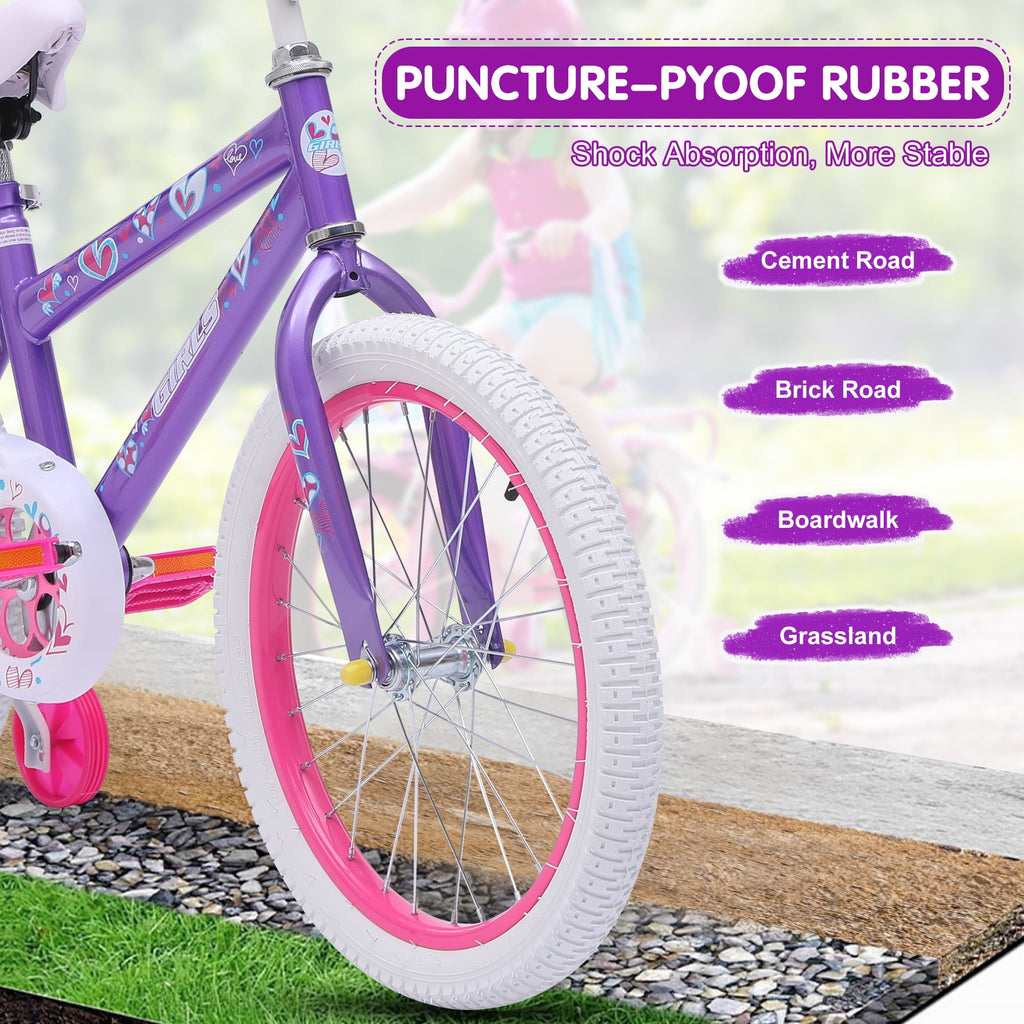 Redsmile 18 in. Kids Bike with Training Wheels, Bicycle for Girls and Boys Ages 3-8 Years, Purple
