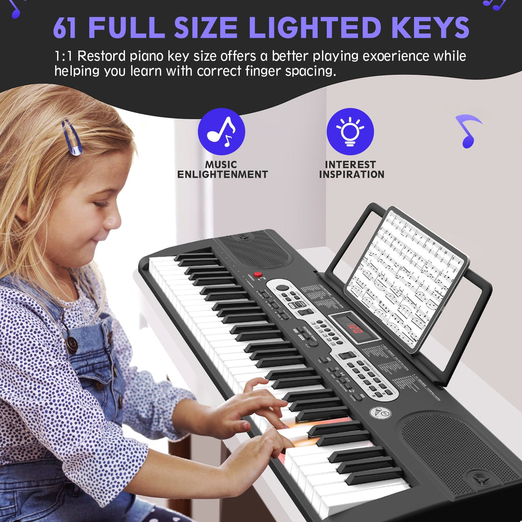 Redsmile 61-Key Electric Keyboard Piano Beginners Piano Keyboard with LCD Display and 3 Learning Modes