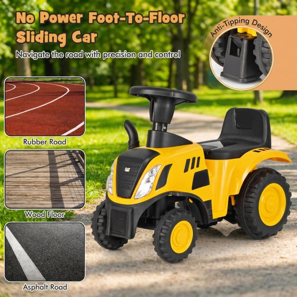Redsmile Kids Ride On Tractor Push Foot-to-Floor Toddler Ride On Toy for Ages 1.5-3, Caterpillar-Styled with Detachable Trailer, Rake and Shovel, Holds 55 lbs, Yellow