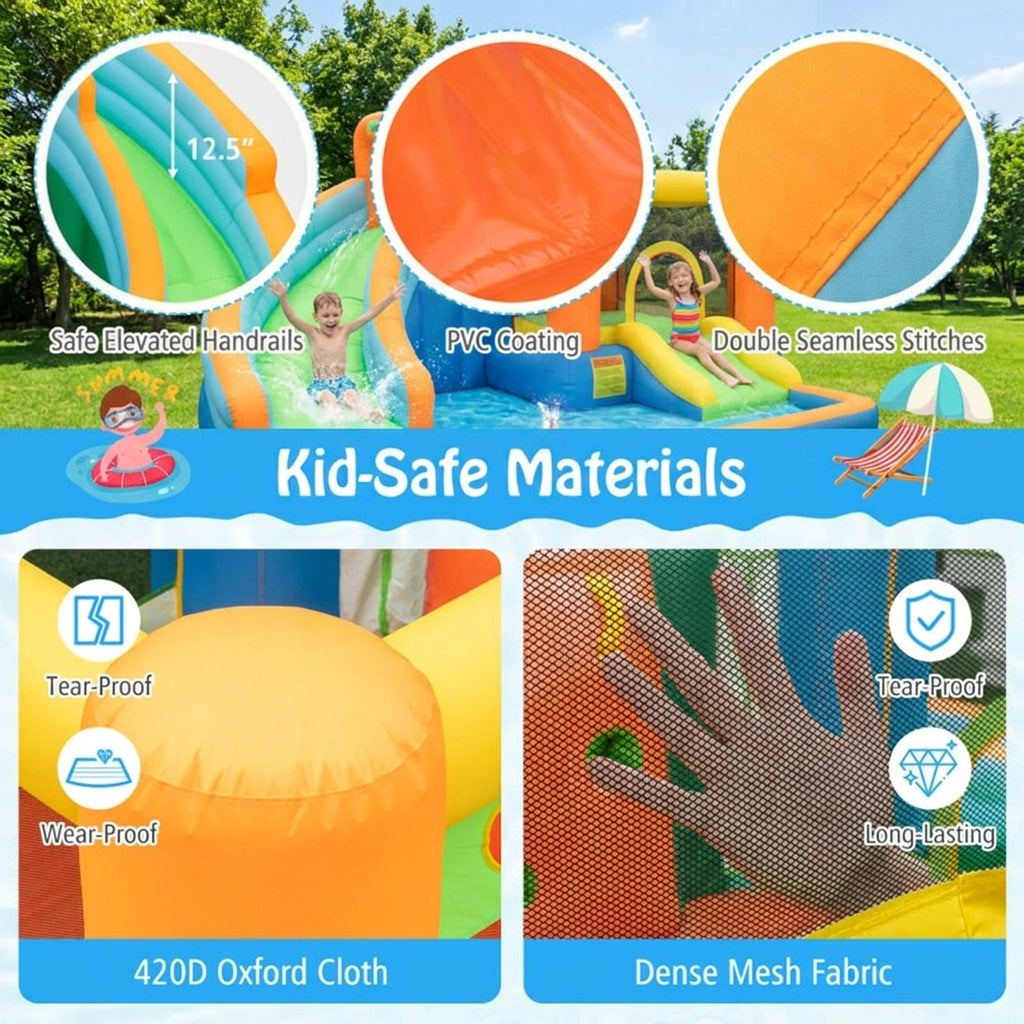 Redsmile Inflatable Water Slide Bounce House with Dual Slides and Splash Pool, Backyard Water Slide with Basketball Rim, Soccer Goal and Ball Pit for Kids Ages 3-10 (Without Blower)