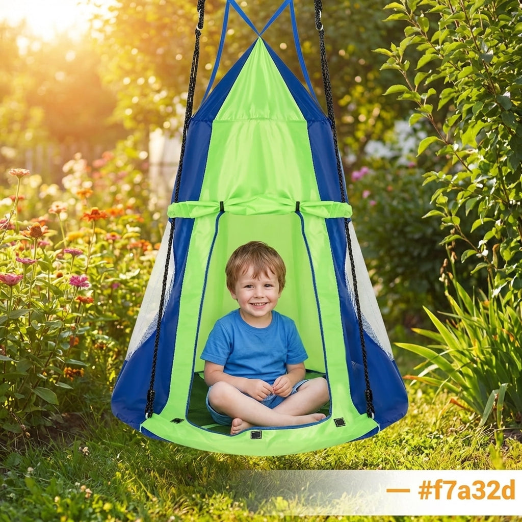 Redsmile 2-in-1 40 Inch Kids Hanging Chair Detachable Swing Tent Set 330 lbs Capacity Indoor Outdoor Play - Green