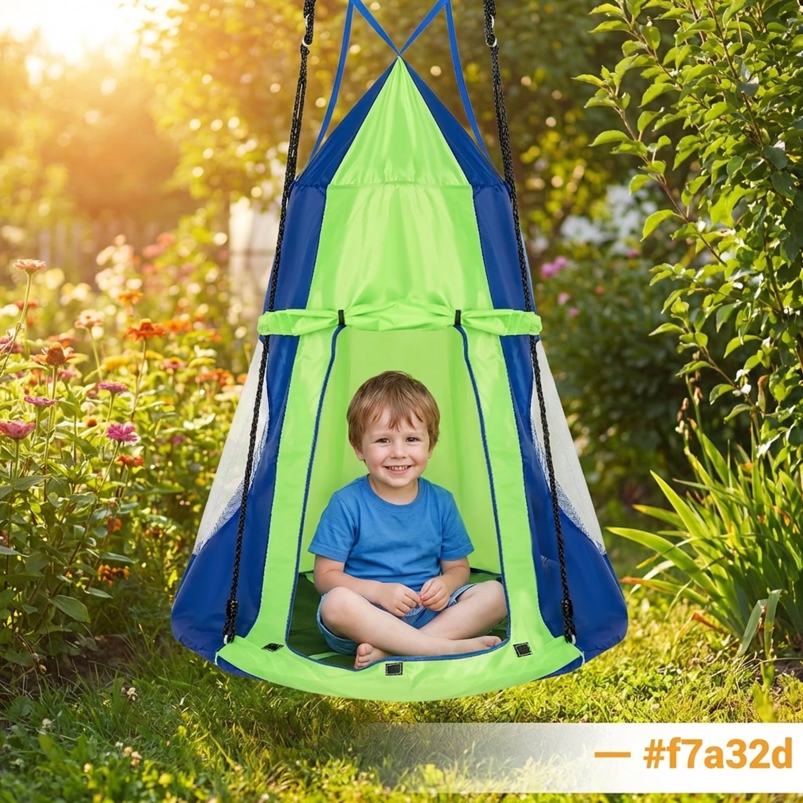 Redsmile 2-in-1 40 Inch Kids Hanging Chair Detachable Swing Tent Set 330 lbs Capacity Indoor Outdoor Play - Green