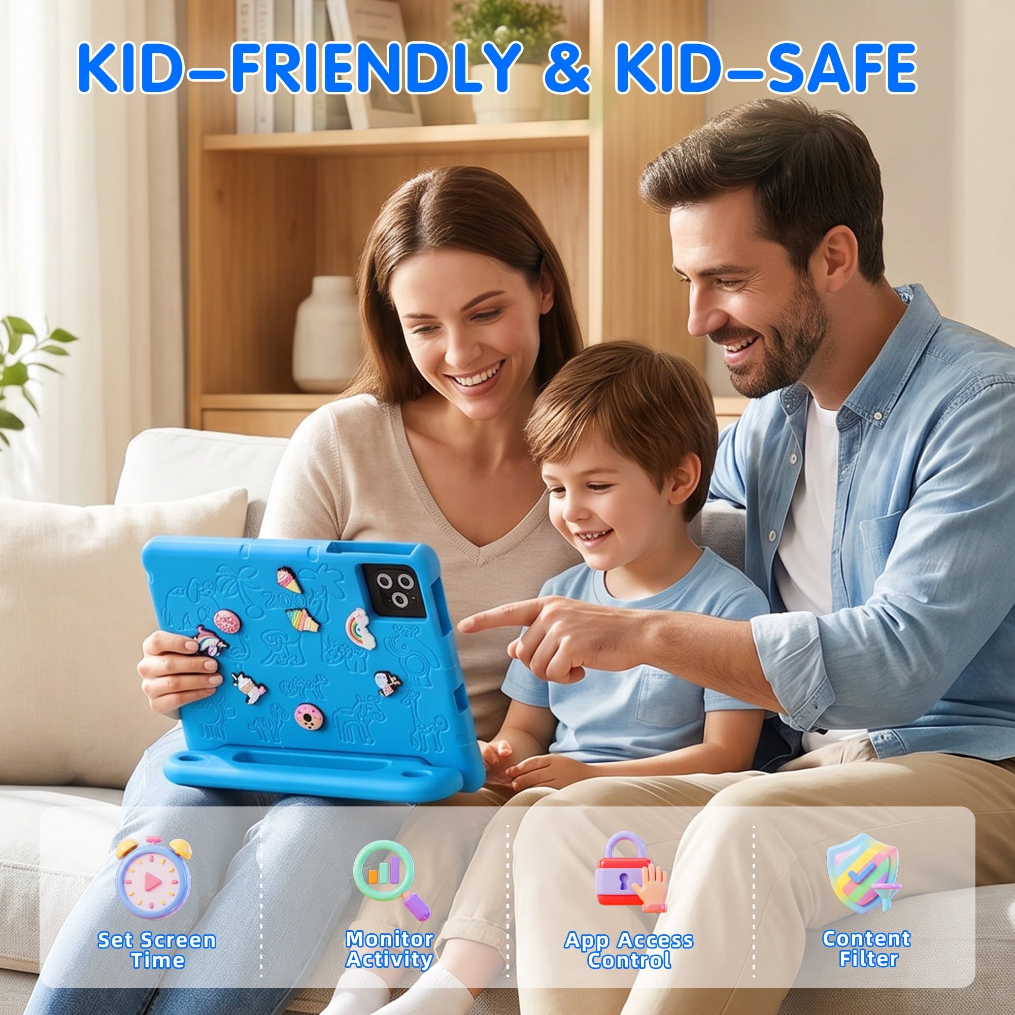 Redsmile Kids Tablet,10 inch Android 14 Tablet for Kids with Case,3GB+64GB,Dual Camera Tablet for Kid, 8000mAh, WiFi,Parental Control,Child Education Tablet,Gift for Boys and Girls,Blue