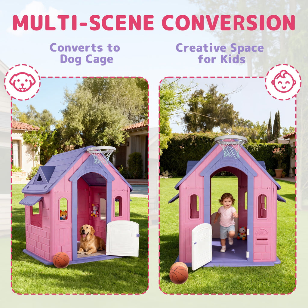Redsmile Playhouse for Kids,Kids Playhouse with Basketball Ring Toss Play and DIY Stickers, Activity Center Game House for Indoor Outdoor,Gift for Girls Boys