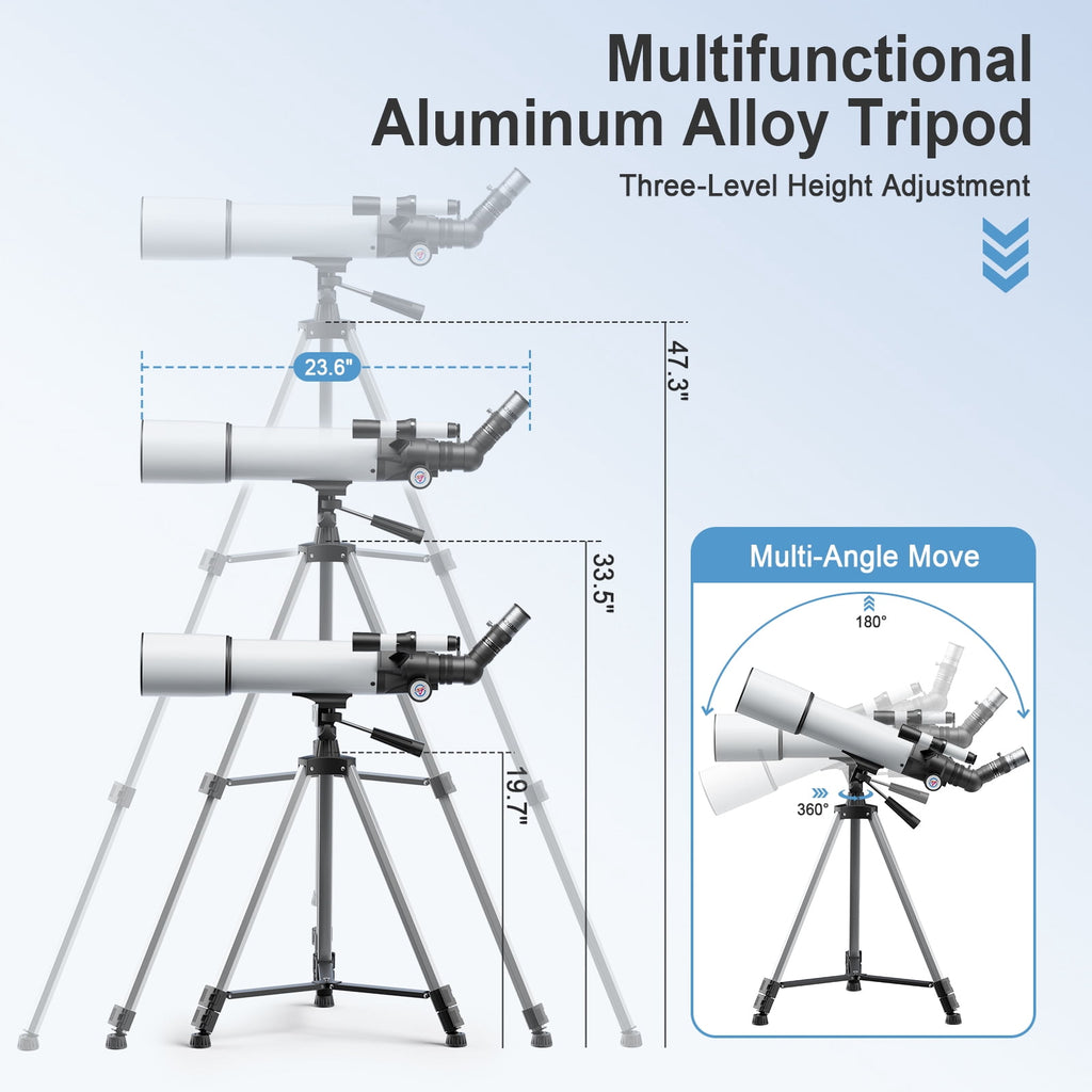 Redsmile Telescope for Adults Astronomy Beginners80mm Aperture 500mm Refractor Telescope with AZ Mount Tripod and 2 Eyepieces20x to 50x Magnification for Moon ViewingWhite