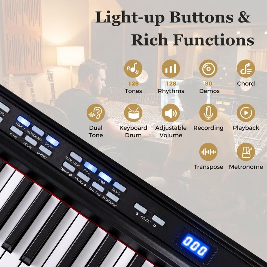 Redsmile 88-Key Electric Keyboard Piano with Adjustable Stand, Stool, Sustain Pedal and Carrying Bag, Full-Size Digital Piano Set for Beginners, Black