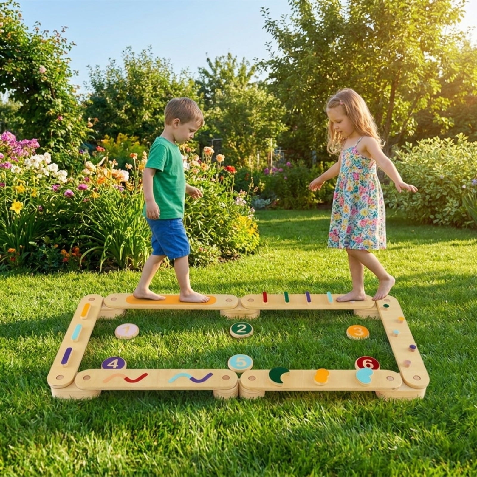 Redsmile Kids Balance Beam Set, Wooden Balance Boards with Stepping Stones, Toddler Balance and Coordination Toy, Multicolor