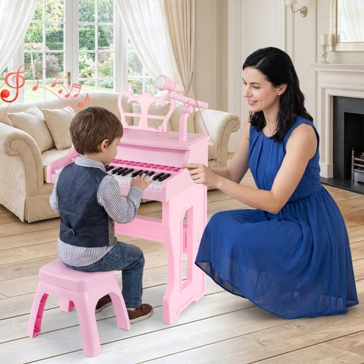 Redsmile 37-Key Kids Piano Keyboard with Microphone and Stool for Toddlers and Beginners Ages 3 and Up, Pink