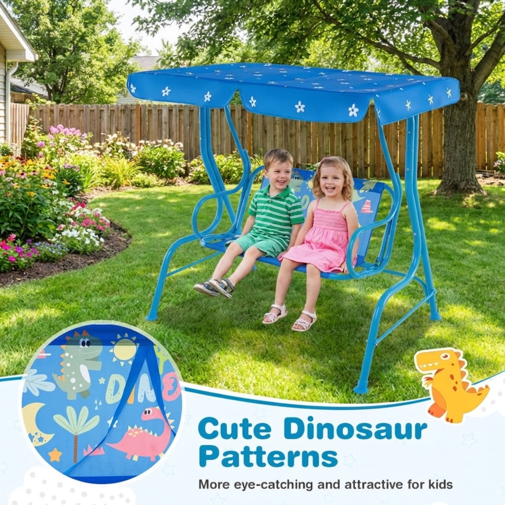 Redsmile 2-Seater Kids Patio Swing with Metal Stand and Adjustable Canopy - Blue - Backyard Play - Outdoor Fun